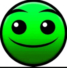 a green smiley face with big eyes and a smile on it 's face .