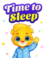 a cartoon illustration of a lion in a pajama says time to sleep