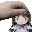 a pixel art of a person petting a stuffed animal .