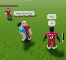 a soccer player with the number 0 on his back is talking to another player