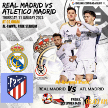 a poster for a soccer game between real madrid and athletico madrid