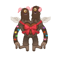 a cartoon monster with wings and hearts on its arms and legs