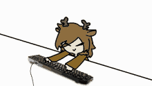 a drawing of a girl with antlers sitting at a keyboard