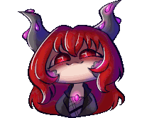 a cartoon drawing of a girl with horns and red hair