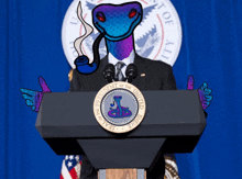 a podium with a seal of the president of the united states on it