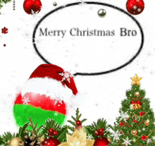 a merry christmas bro greeting card with a christmas tree and a santa hat