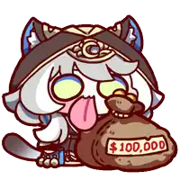a cartoon of a cat holding a bag that says $ 100,000 on it