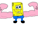 spongebob squarepants is flexing his muscles and has pink arms .