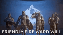 a group of soldiers are saluting in front of a flag and the words friendly fire ward will .