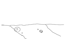 a black and white drawing of a cliff with bubbles