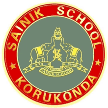 a logo for sainik school korukonda shows two elephants