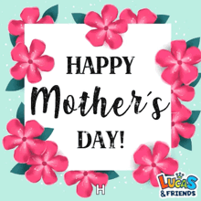 a happy mother 's day greeting card with pink flowers on a blue background