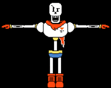 papyrus from undertale is standing with his arms outstretched .