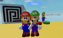 two mario characters are standing next to each other in front of a maps sign