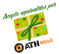 an advertisement for ath movil shows a green gift box with a green bow