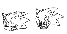 a black and white drawing of a sonic the hedgehog 's head with a funny face .