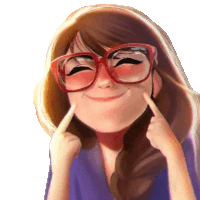 a cartoon girl wearing glasses is smiling and making a funny face