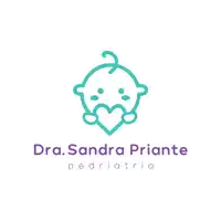 a logo for dr. sandra priante pediatria with a baby with a heart in its mouth
