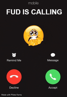 a phone screen says fud is calling and has a crying smiley face on it