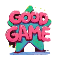 a colorful sign that says good game in pink letters