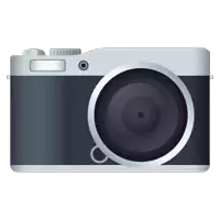 an illustration of a camera with a black lens and a silver rim