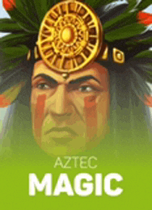 a poster for aztec magic shows a man with a feathered headdress .