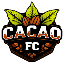 a cacao fc logo with leaves and beans