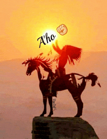 a picture of a man riding a horse with the words a ' ho written on it