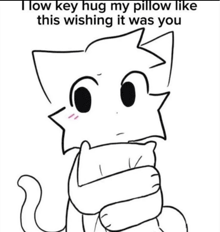 a black and white drawing of a cat holding a pillow in its mouth .