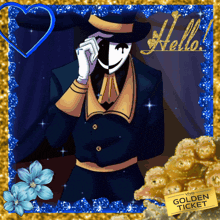 a picture of a man with a mask and a ticket that says golden ticket on it