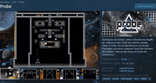 a computer screen shows a game called probe