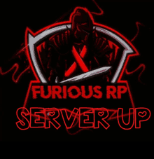 a logo for furious rp server up with a knight holding a sword