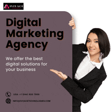 a woman holding a sign that says digital marketing agency on it