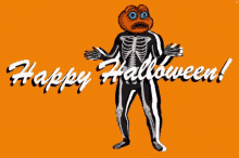 a cartoon character in a skeleton costume wishes you happy halloween