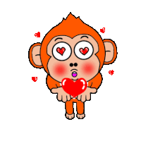 a cartoon monkey is blowing a kiss and holding a heart