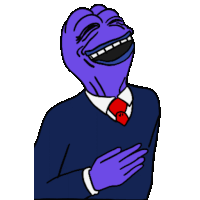 a cartoon drawing of a man in a suit and tie laughing with his hands on his chest