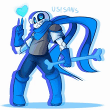 a drawing of us sans with a heart and a bone