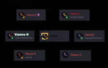 a screenshot of a video game shows vance 6 vance 7 and vance 4