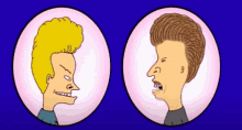 two beavis and butthead characters in pink circles