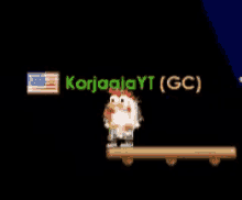 a cartoon chicken is standing on a wooden plank with the name korjaaja yt ( gc ) written below it