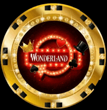 a gold circle with the words wonderland written on it