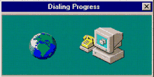 a computer screen shows a globe and a phone with the words dialing progress above them