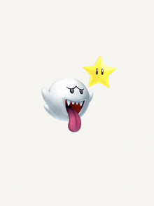 a ghost with its tongue hanging out and a yellow star above it