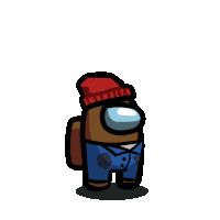 a brown among us character wearing a red beanie