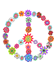 a peace sign is surrounded by colorful flowers