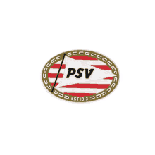 a red white and gold oval logo for psv est 1913