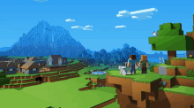 a couple of people standing on top of a hill in a video game called minecraft