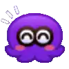 a pixel art of a purple octopus with big eyes and a pink nose .