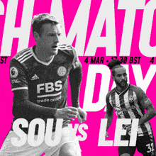 two soccer players on a pink background that says sou vs lei