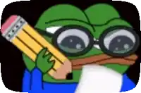 a cartoon frog wearing glasses is holding a pencil in his hand .